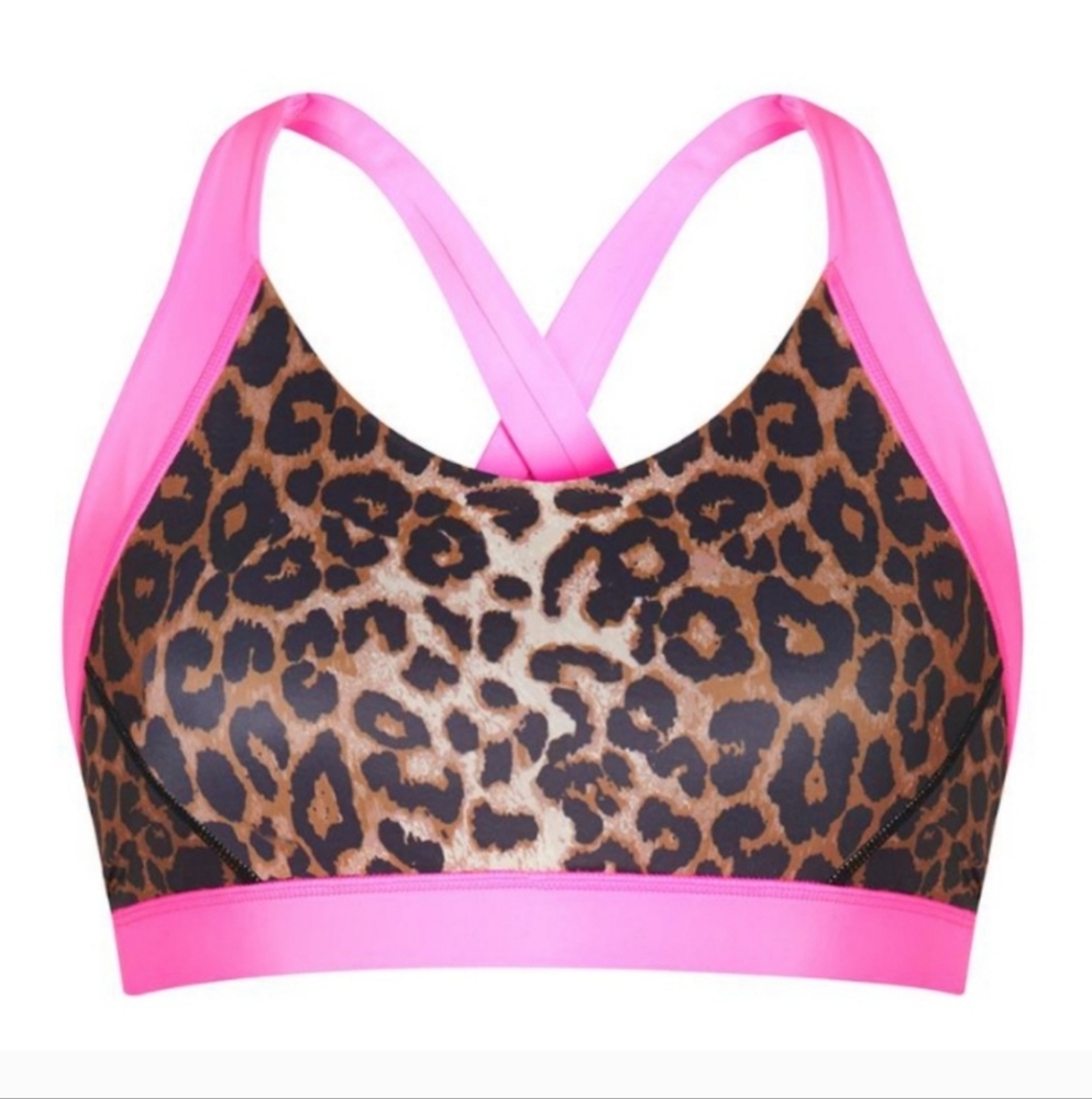 VERONICA BEARD Leopard Print Sports Bra with Pink Trim Sz XS